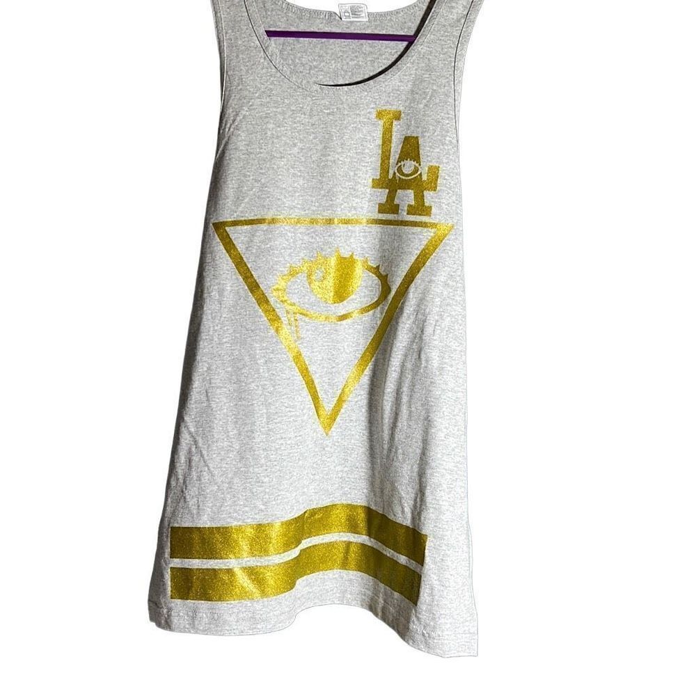 Alstyle Apparel Womens Tank Dress Gold LA By Any Means 13 Sleeveless Gray XL